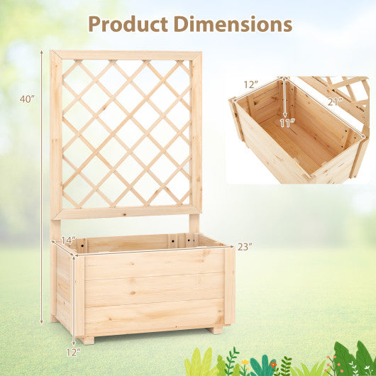 Raised Garden Bed Wooden Elevated Planter Box with Lattice Trellis-S