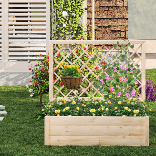 Raised Garden Bed Wooden Elevated Planter Box with Lattice Trellis-L