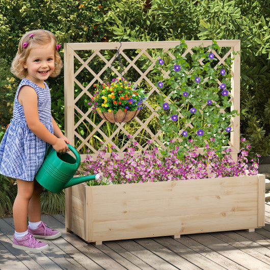 Raised Garden Bed Wooden Elevated Planter Box with Lattice Trellis-L