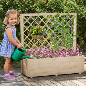 Raised Garden Bed Wooden Elevated Planter Box with Lattice Trellis-L