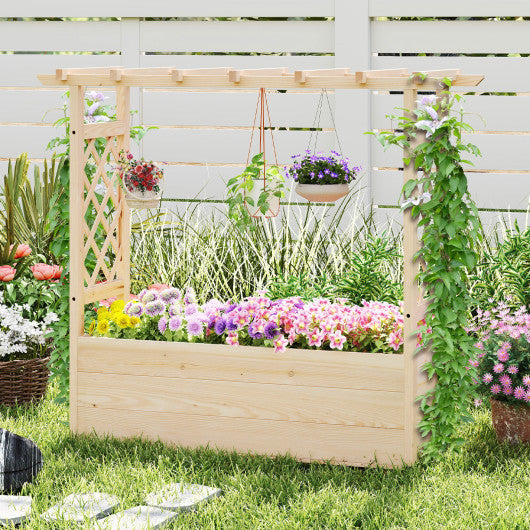 Raised Garden Bed Wooden Elevated Planter Box with Hanging Roof-L