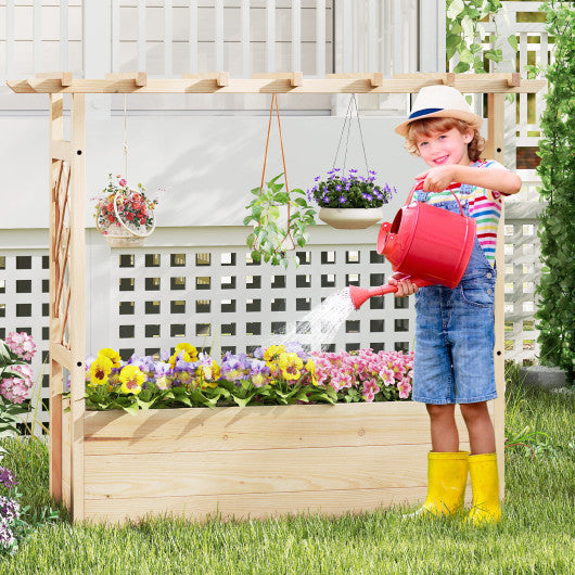 Raised Garden Bed Wooden Elevated Planter Box with Hanging Roof-L