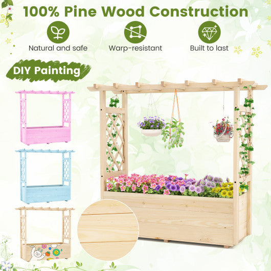 Raised Garden Bed Wooden Elevated Planter Box with Hanging Roof-L