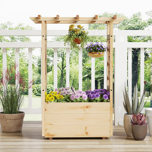 Raised Garden Bed Wooden Elevated Planter Box with Hanging Roof-S
