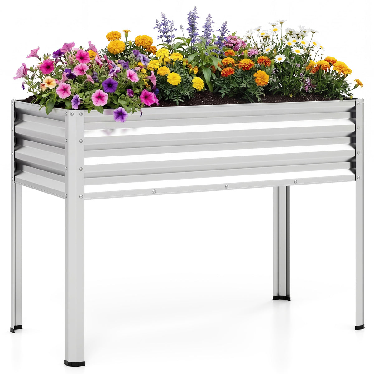 Raised Garden Bed with Legs Electro-Coating Metal Large Elevated Planter Box-Silver