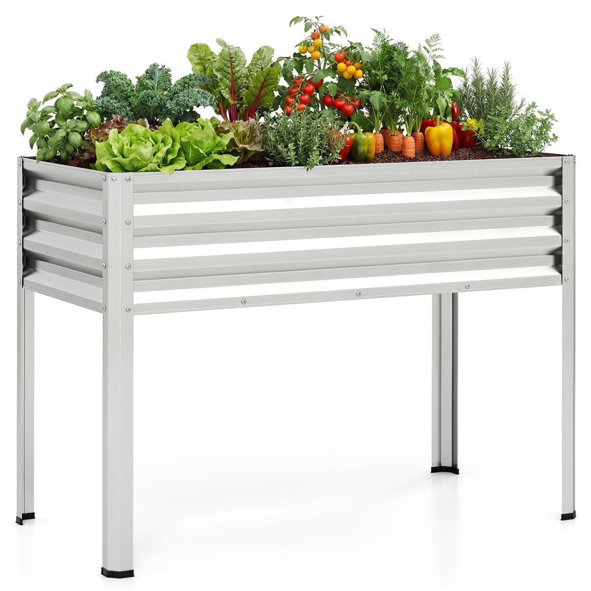 Raised Garden Bed with Legs Electro-Coating Metal Large Elevated Planter Box-Silver
