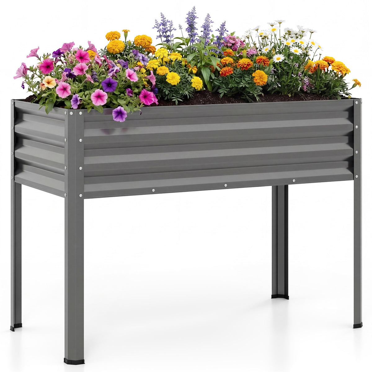 Raised Garden Bed with Legs Electro-Coating Metal Large Elevated Planter Box-Grey