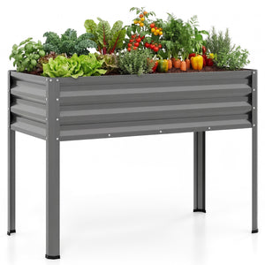Raised Garden Bed with Legs Electro-Coating Metal Large Elevated Planter Box-Grey