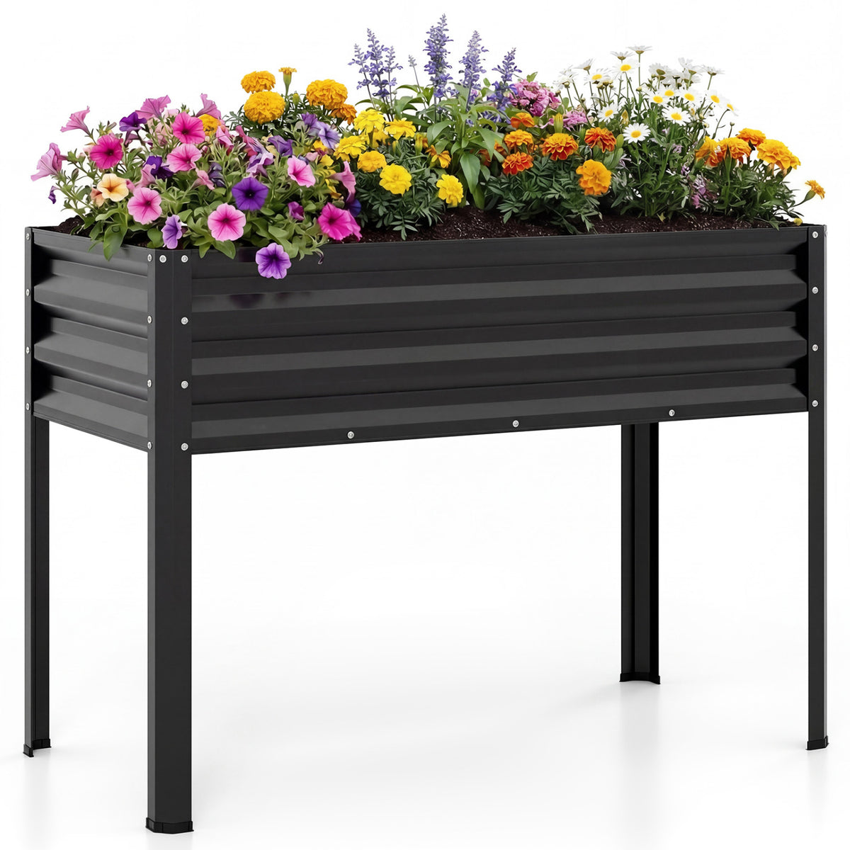 Raised Garden Bed with Legs Electro-Coating Metal Large Elevated Planter Box-Black