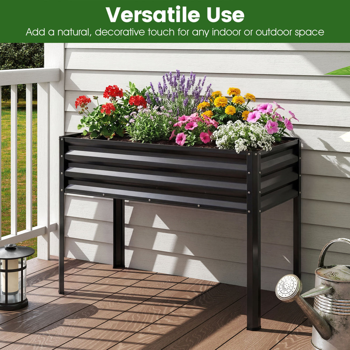 Raised Garden Bed with Legs Electro-Coating Metal Large Elevated Planter Box-Black
