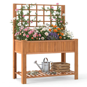 Raised Garden Bed with Trellis Wooden Elevated Planter Box with Legs-Orange