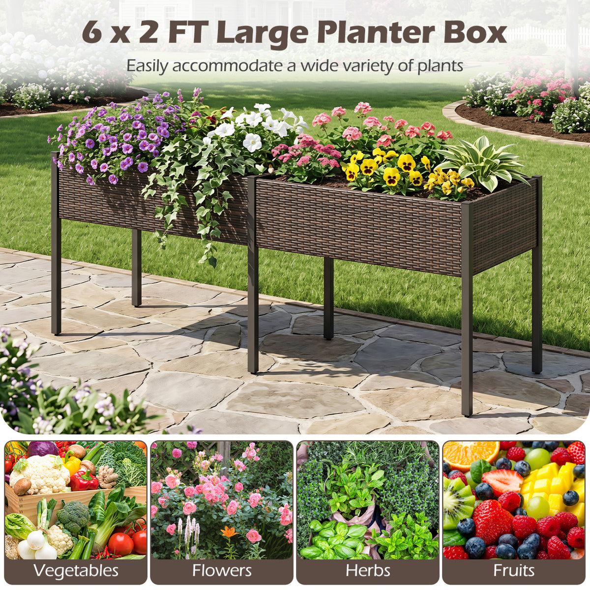 Raised Garden Bed with Legs and Removable Liner for Vegetables Herbs Patio-Brown