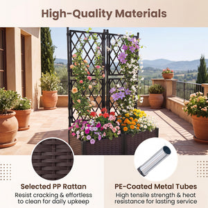 Raised Garden Bed with Lattice Trellis  Drainage Self-Watering Elevated Vertical Planter Boxes-Black