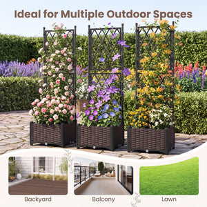 Raised Garden Bed with Lattice Trellis  Drainage Self-Watering Elevated Vertical Planter Boxes-Black