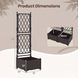 Raised Garden Bed with Lattice Trellis  Drainage Self-Watering Elevated Vertical Planter Boxes-Black