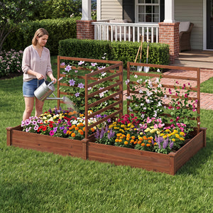 Raised Garden Bed with 2 Planter Boxes and 3 Trellis-Brown
