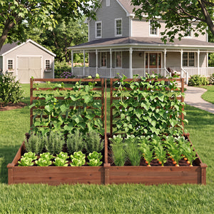 Raised Garden Bed with 2 Planter Boxes and 3 Trellis-Brown