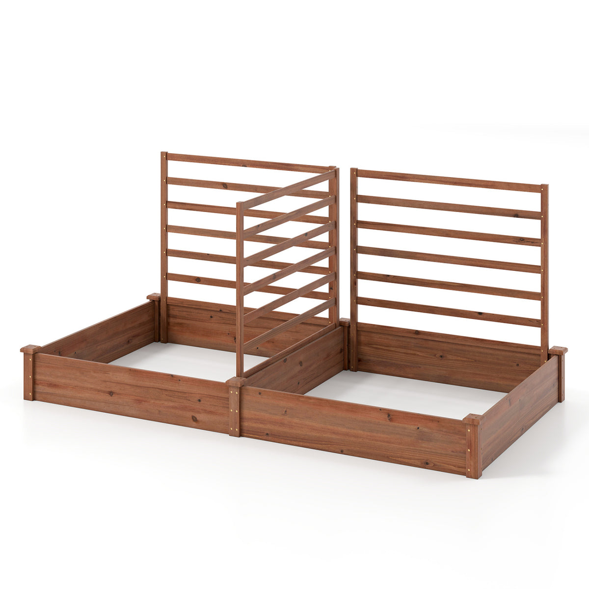 Raised Garden Bed with 2 Planter Boxes and 3 Trellis-Brown
