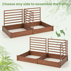 Raised Garden Bed with 2 Planter Boxes and 3 Trellis-Brown