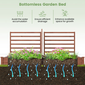Raised Garden Bed with 2 Planter Boxes and 3 Trellis-Brown
