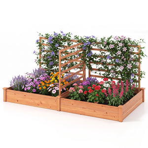 Raised Garden Bed with 2 Planter Boxes and 3 Trellis-Oak