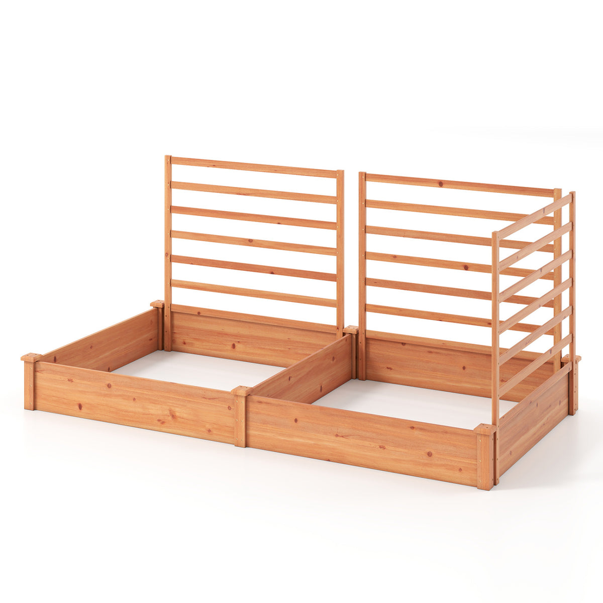 Raised Garden Bed with 2 Planter Boxes and 3 Trellis-Oak