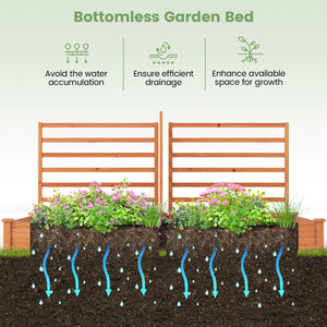 Raised Garden Bed with 2 Planter Boxes and 3 Trellis-Oak