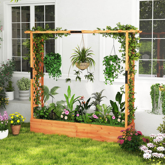 Raised Garden Bed with Arch Trellis and Hanging Roof-Orange