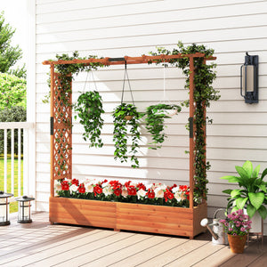 Raised Garden Bed with Arch Trellis and Hanging Roof-Orange