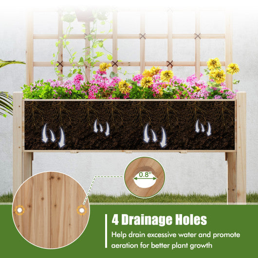 Raised Garden Bed with Lattice Trellis and Drainage Holes Elevated-Natural