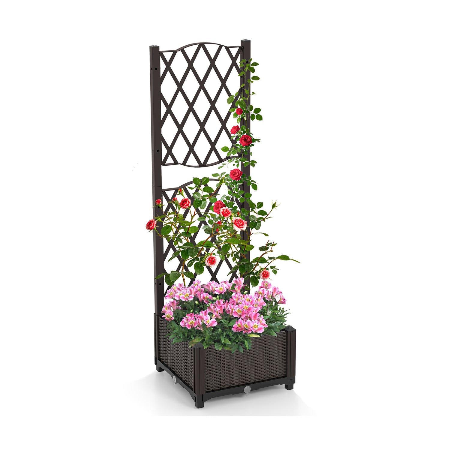 Raised Garden Bed with Trellis Planter Box for Climbing Plants -Brown