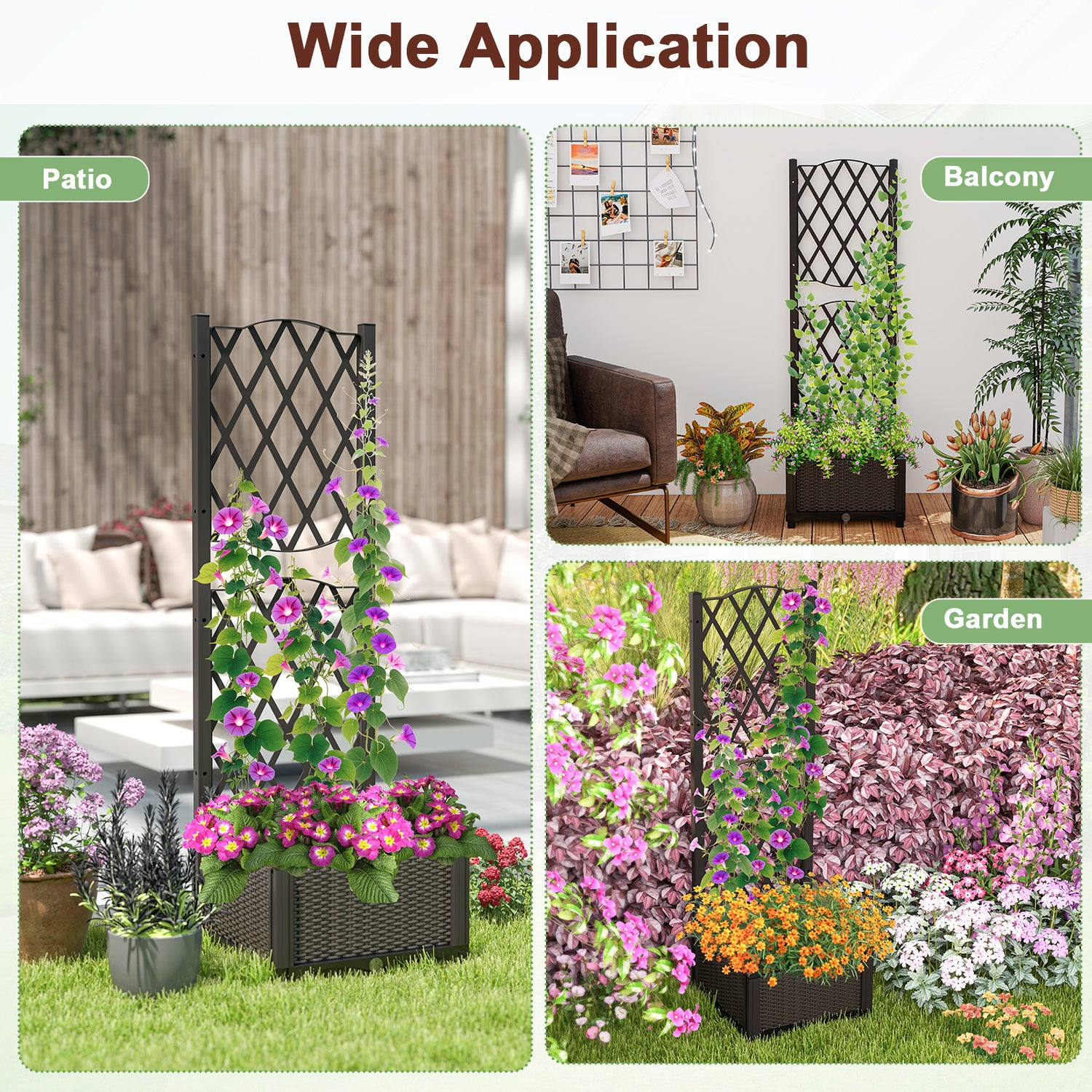 Raised Garden Bed with Trellis Planter Box for Climbing Plants -Brown