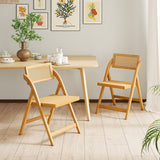 Rattan Cane Folding Dining Chairs Set of 2 with Rotatable Backrests-Natural