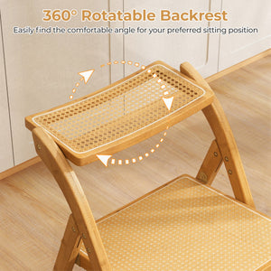 Rattan Cane Folding Dining Chairs Set of 2 with Rotatable Backrests-Natural