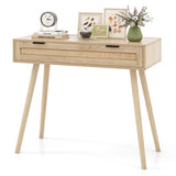 Rattan Console Table with Pull-out Drawer Boho Style Entryway Table-Natural