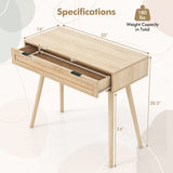 Rattan Console Table with Pull-out Drawer Boho Style Entryway Table-Natural