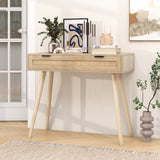 Rattan Console Table with Pull-out Drawer Boho Style Entryway Table-Natural