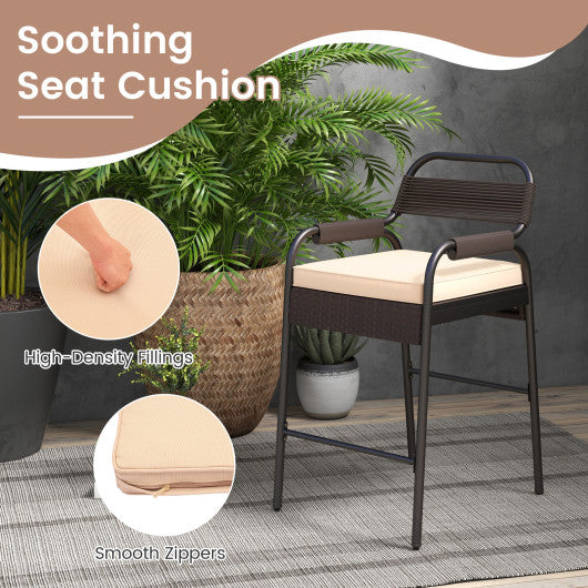 5 Piece Rattan Counter Set with 4 Stools and Polywood Bar Table-Brown