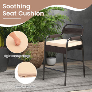 5 Piece Rattan Counter Set with 4 Stools and Polywood Bar Table-Brown