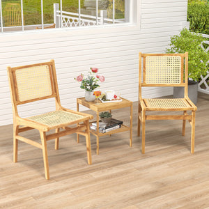 Rattan Dining Chair with Natural Cane Woven Backrest and Teak Wood Frame