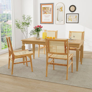 Rattan Dining Chair with Natural Cane Woven Backrest and Teak Wood Frame