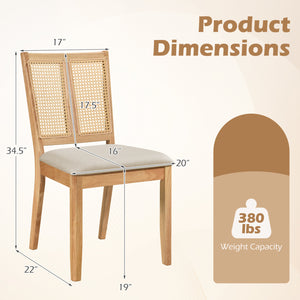 Rattan Dining Chairs Set of 4 with Curved Backrest & Padded Seat for Dining Room-Natural