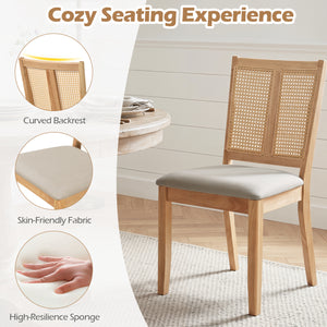 Rattan Dining Chairs Set of 4 with Curved Backrest & Padded Seat for Dining Room-Natural