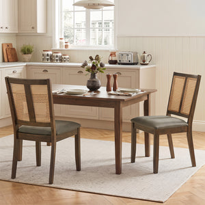 Rattan Dining Chairs Set of 2 with Curved Backrest & Padded Seat for Dining Room-Gray