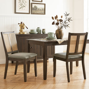 Rattan Dining Chairs Set of 2 with Curved Backrest & Padded Seat for Dining Room-Gray