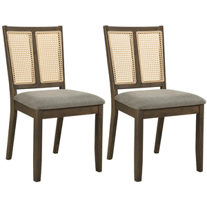 Rattan Dining Chairs Set of 2 with Curved Backrest & Padded Seat for Dining Room-Gray