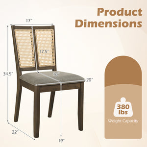 Rattan Dining Chairs Set of 2 with Curved Backrest & Padded Seat for Dining Room-Gray