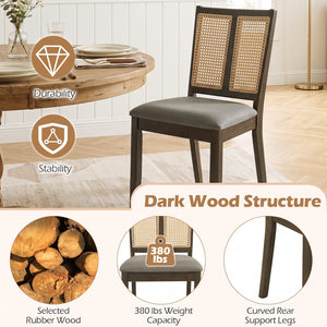 Rattan Dining Chairs Set of 2 with Curved Backrest & Padded Seat for Dining Room-Gray