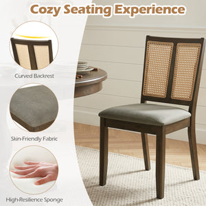 Rattan Dining Chairs Set of 2 with Curved Backrest & Padded Seat for Dining Room-Gray