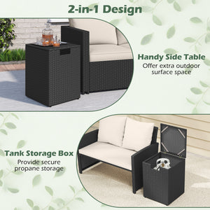 Rattan Propane Tank Cover Patio Hideaway Tank Side Table-Black